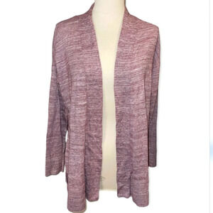 Lou & Grey Heathered open front long sleeve plum cardigan size xs
